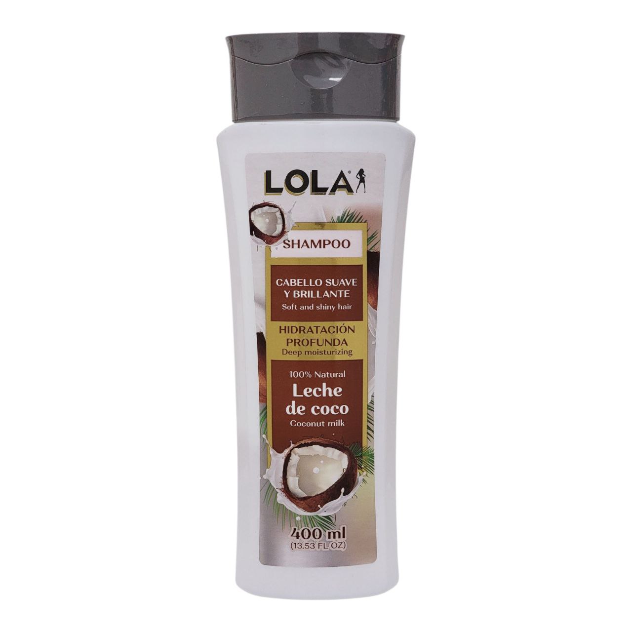 SHAMPOO PARA EL CABELLO DE LECHE DE COCO, DEJA EL CABELLO SUAVE, BRILLANTE Y CON HIDRATACION PROFUNDA, IDEAL PARA CABELLOS SECOSA Y DAÑADOS LOLA 400ML