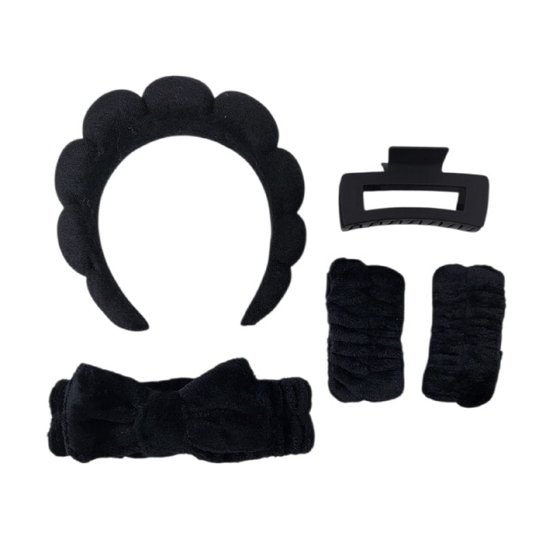 KIT DE CUIDADO FACIAL, GANCHO, DIADEMAS Y MUÑEQUERAS SKIN CARE, 5 COLORES