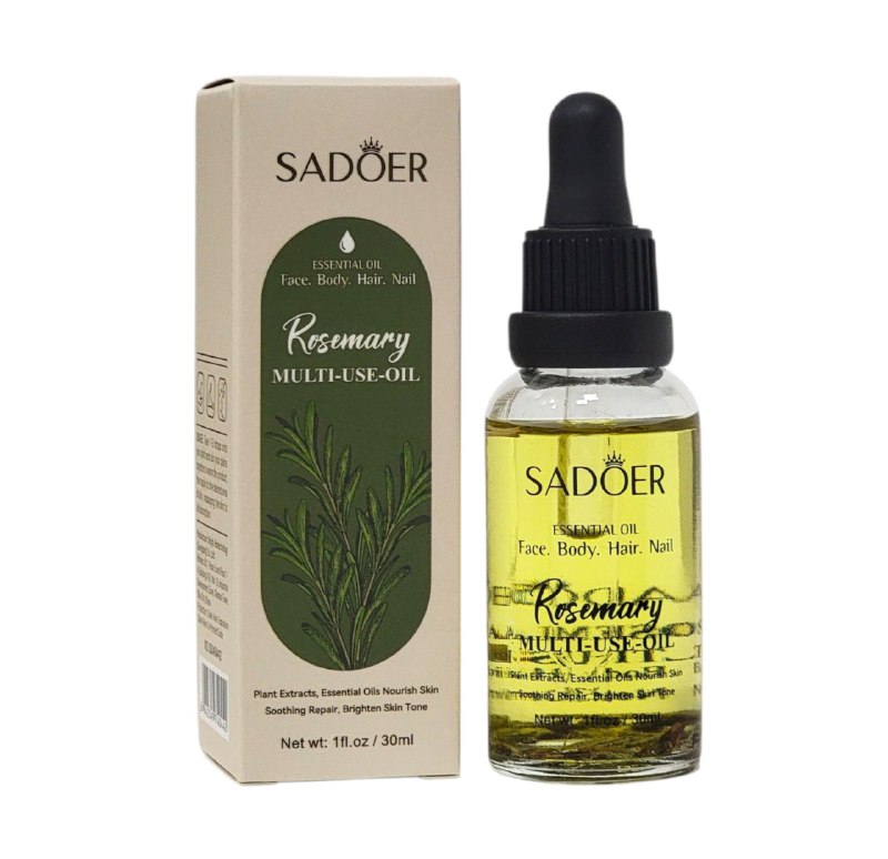 SUERO FACIAL, ACEITE ESENCIAL DE ROMERO MULTIUSOS 30ML, PARA CARA, CUERPO, CABELLO Y UÑAS, EXTRAIDO DE PLANTAS NATURALES QUE REPARAN, CALMAN Y REJUVENECEN LA PIEL DEJANDOLA SUAVE SADOER