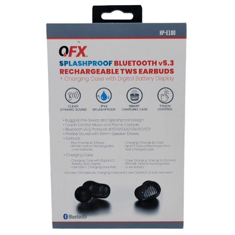 AUDIFONOS AURICULARES INALAMBRICOS ORIGINALES SONIDO DINAMICO CLARO, CONTROL TACTIL, RESISTENTE AL AGUA Y SUDOR, EMPAREJAMIENTO AUTOMATICO, BATERIA 3H QFX HP-E100