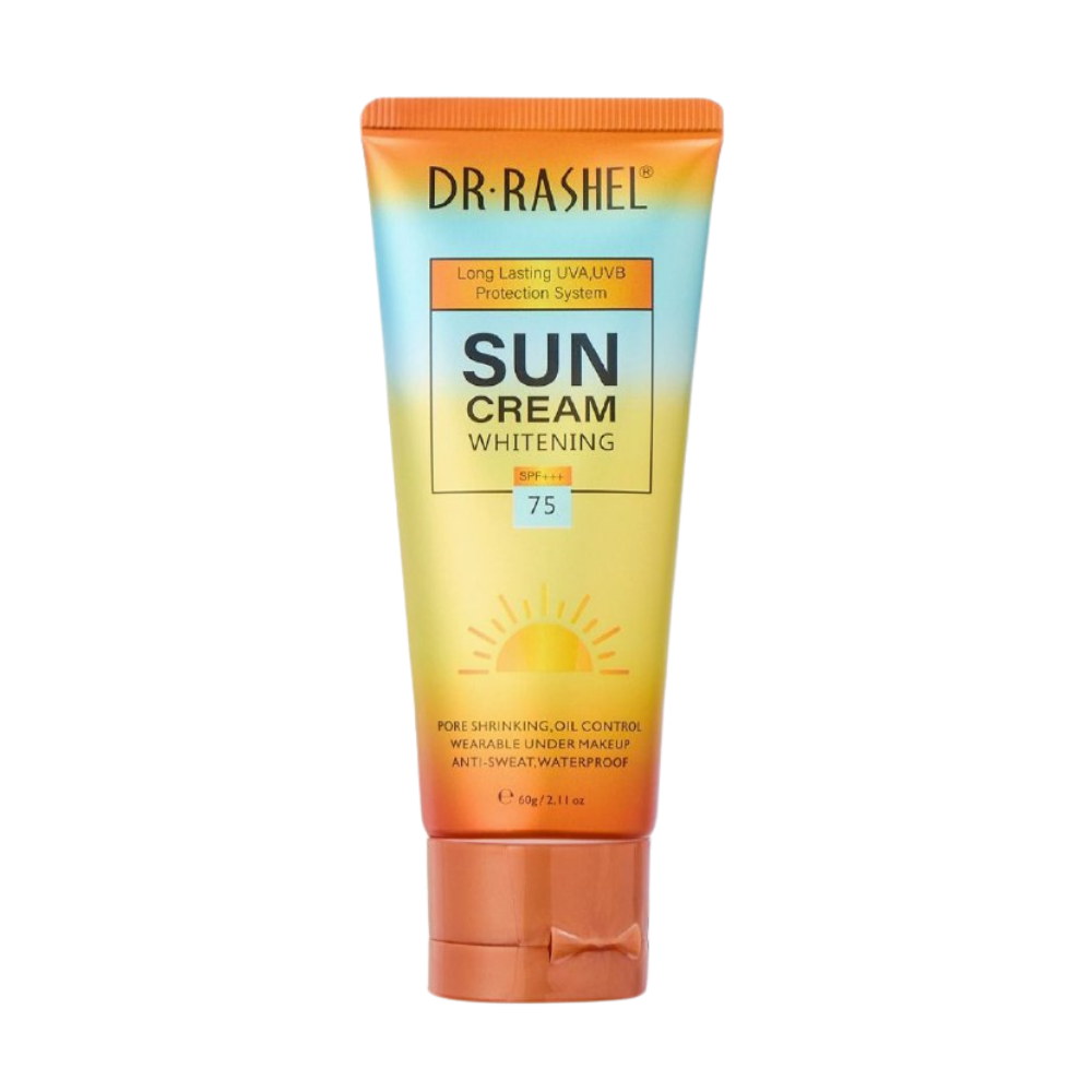 PROTECTOR SOLAR EN CREMA BLANQUEADORA SPF 75, ANTES DEL MAQUILLAJE NIACINAMIDA, VITAMINA B3 Y ACIDO HIALURONICO DR RASHEL 60G