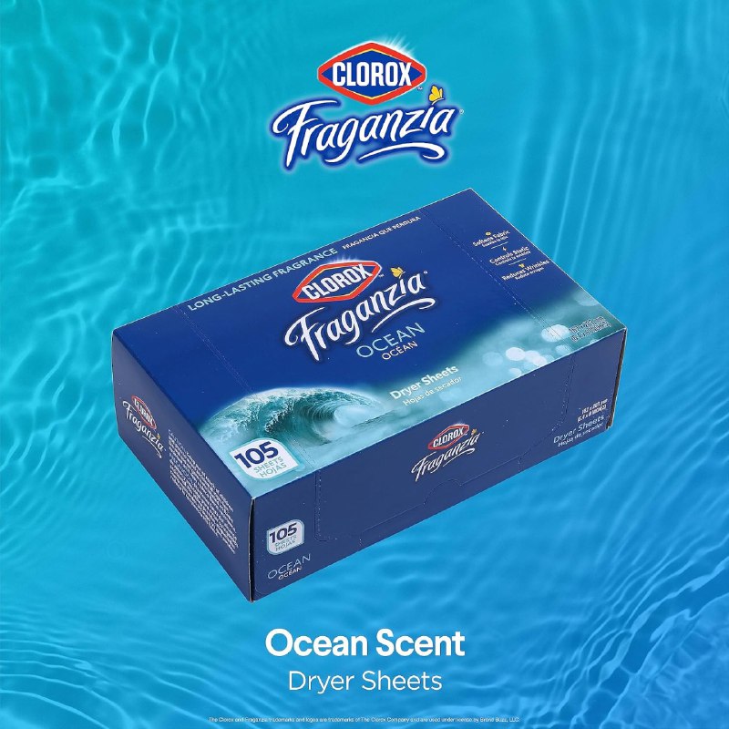 DETERGENTE TOALLIAS HOJAS PARA SECADORA, CONTROLA LA ESTATICA, OLOR OCEANO CLOROX 105UND