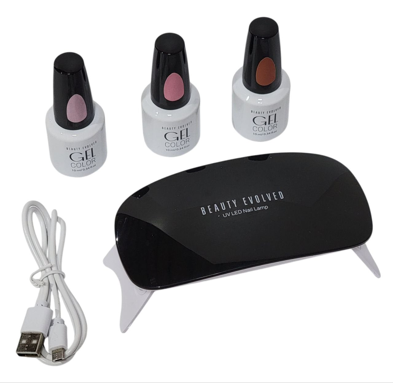 ESMALTES EN SET PARA UÑAS EN GEL, ESMALTE EN GEL 10MLX3, LAMPARA DE UÑAS UV Y CABLE USB BEAUTY EVOLVED GEL NAIL NUDES