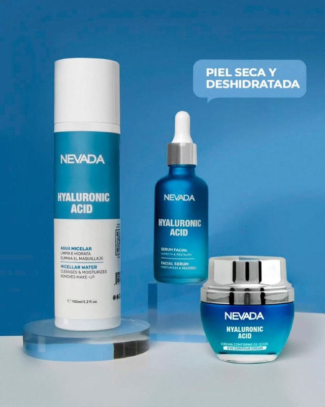 SET FACIAL DE ACIDO HIALURONICO DE 3 PIEZAS HIDRATANTE REJUVENECEDOR NEVADA