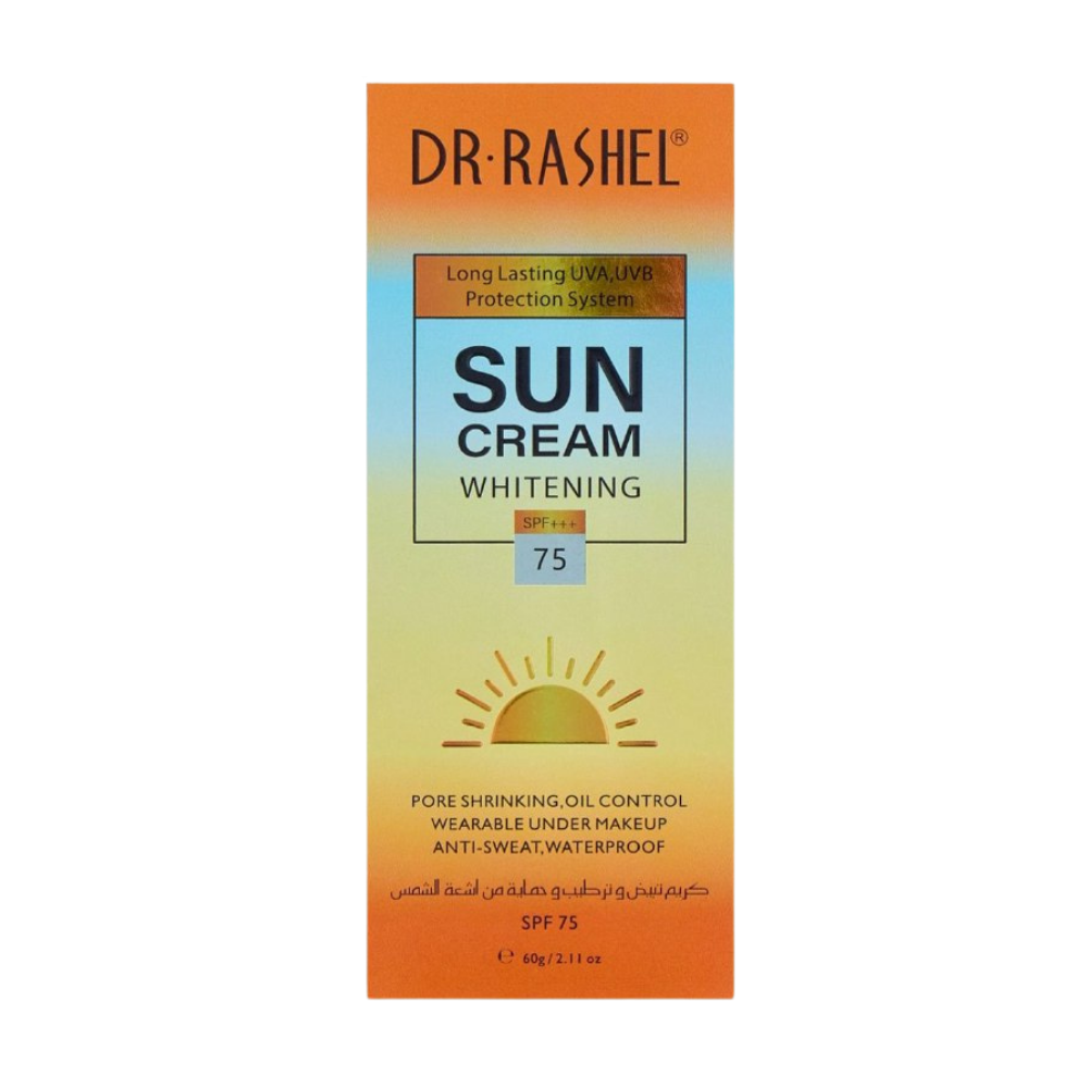 PROTECTOR SOLAR EN CREMA BLANQUEADORA SPF 75, ANTES DEL MAQUILLAJE NIACINAMIDA, VITAMINA B3 Y ACIDO HIALURONICO DR RASHEL 60G