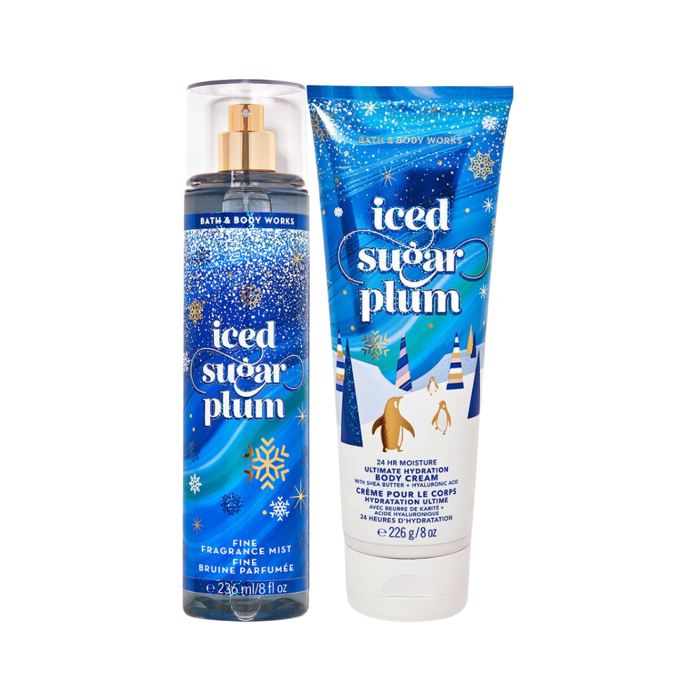 SET BATH & BODY WORKS ICED SUGAR PLUM SPLASH 236ML, BODY LOTION 226G (M)