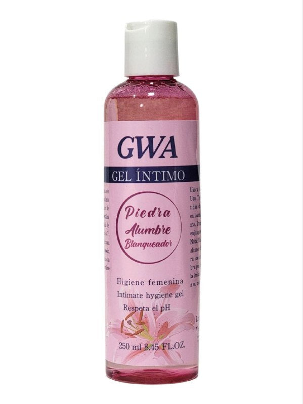 JABON INTIMO DE MUJER, GEL INTIMO PIEDRA DE ALUMBRE BLANQUEADOR, HIGIENE FEMENINA INTIMA, REFRESCA Y NUTRE LA PIEL, CON PROPIEDADES CALMANTES Y ANTIBACTERIANAS GWA 250ML