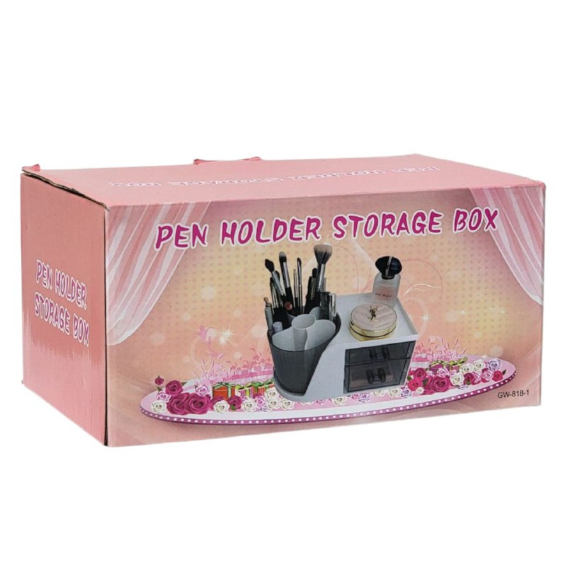 ORGANIZADOR DE MAQUILLAJE, MULTIFUNCIONAL GIRATORIO CON CAJONES PARA ESCRITORIO O COSMETICOS CON SOPORTE GIRATORIO DE 360 GRADOS PEN HOLDEN STORAGE BOX