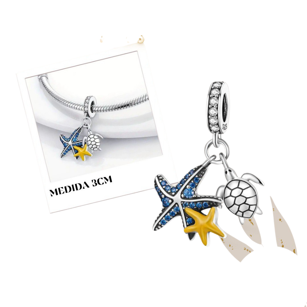 PCHARM3049 COLGANTE DOBLE TORTUGA Y ESTRELLA DE MAR