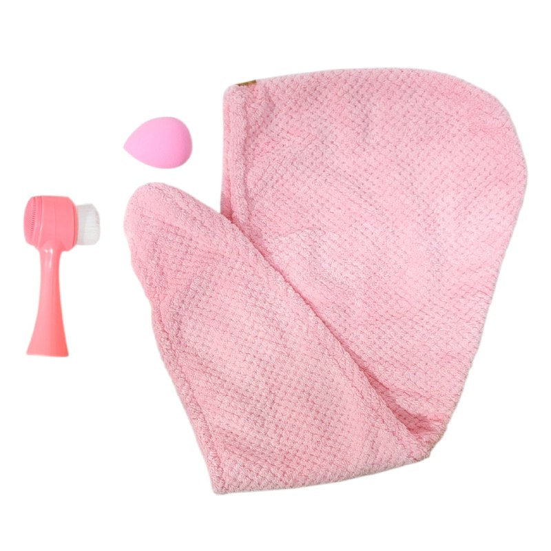 KIT DE CUIDADO PERSONAL, ESPONJA MAQUILLAJE, TOALLA PELO Y CEPILLO FACIAL SWEET BEAUTY