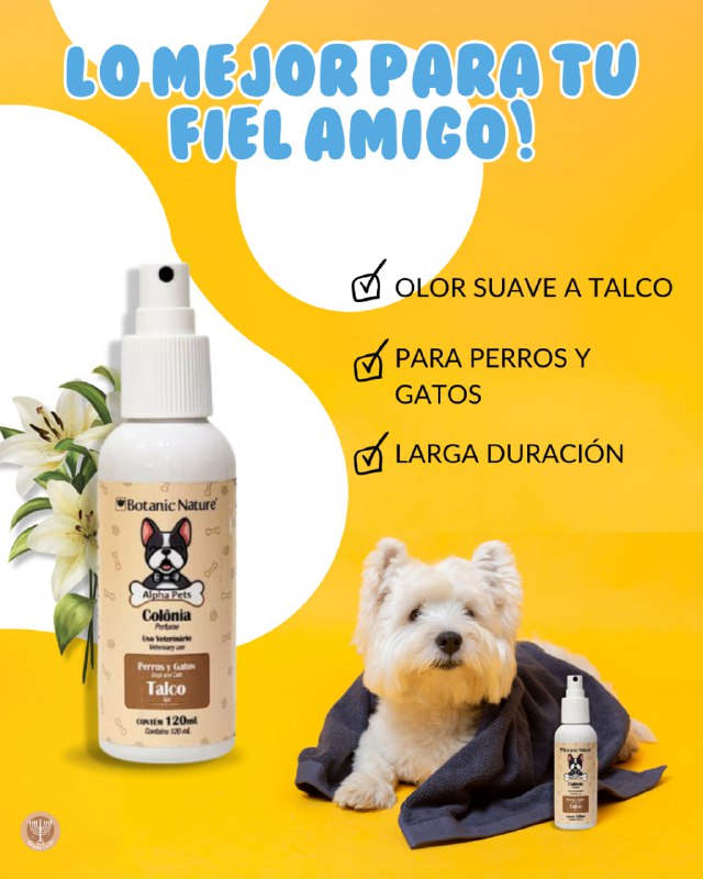 PERFUME PARA PERROS Y GATOS USO VETERINARIO AROMA TALCO BOTANIC NATURE ALPHA PETS 120ML