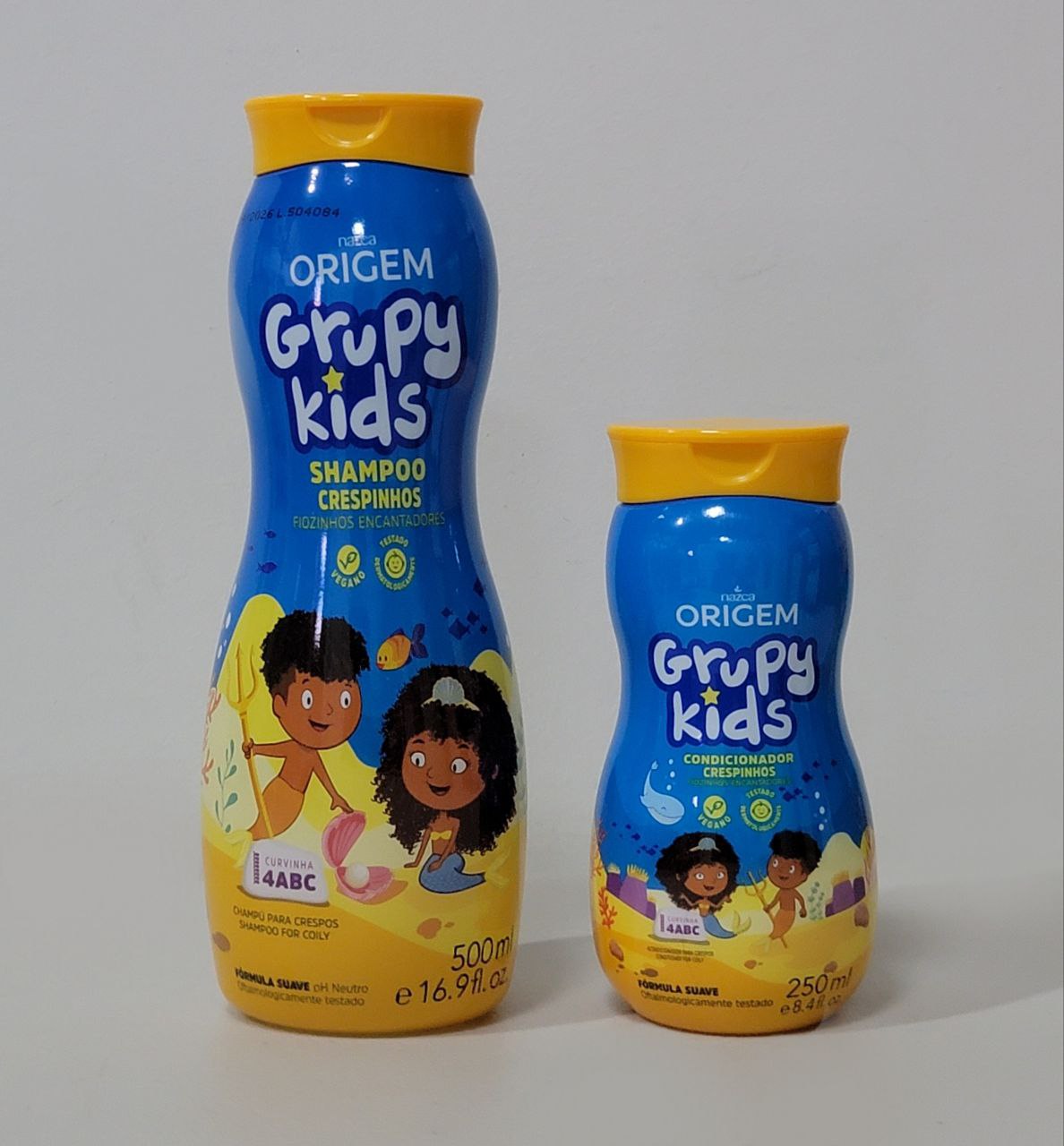 SHAMPOO Y ACONDICIONADOR EN KIT PARA CABELLO RIZADOS NAZCA ORIGEM GRUPY KIDS 500ML, 250ML