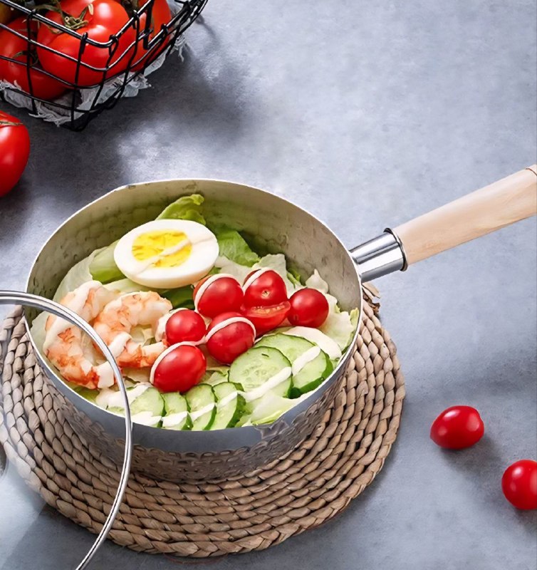 SARTEN JAPONES ANTIADHERENTE, CACEROLA SIN TAPA, MANGO DE MADERA CALIDO ANTIDESLIZANTE, DOBLE BOCA IH INDUCTION 20CM