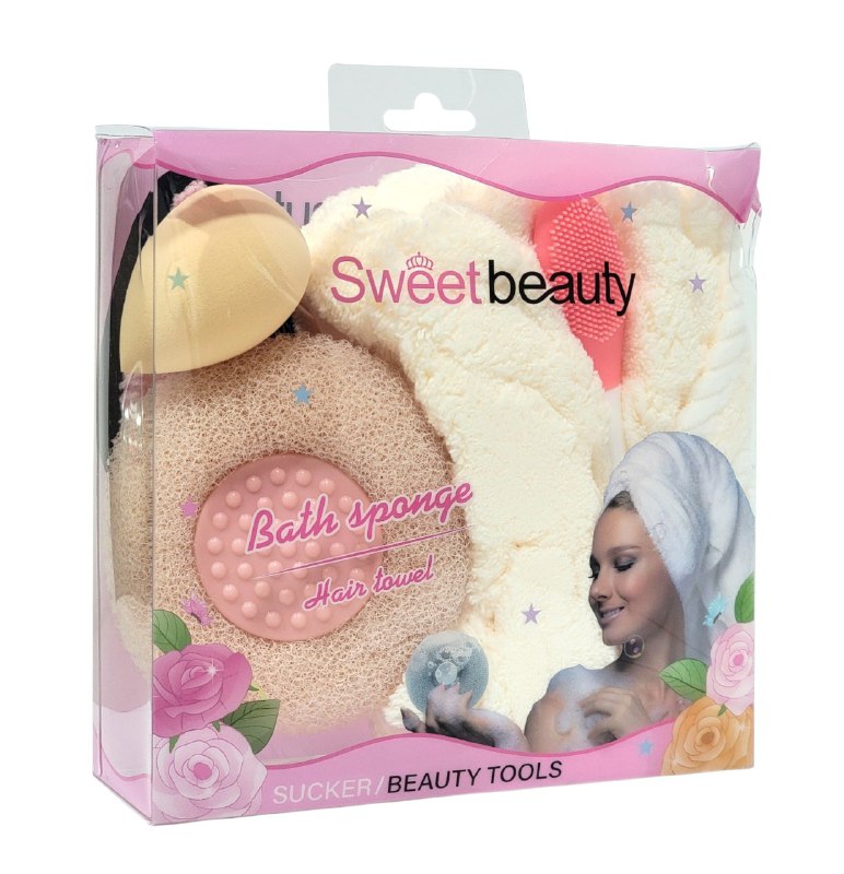 KIT DE CUIDADO FACIAL, TOALLA PARA EL PELO, ESPONJA DE MAQUILLAJE, CEPILLO DE SILICONA FACIAL, ALMOHADILLA DESMAQUILLANTE, ESPONJA EXFOLIANTE SWEET BEAUTY, 5 COLORES