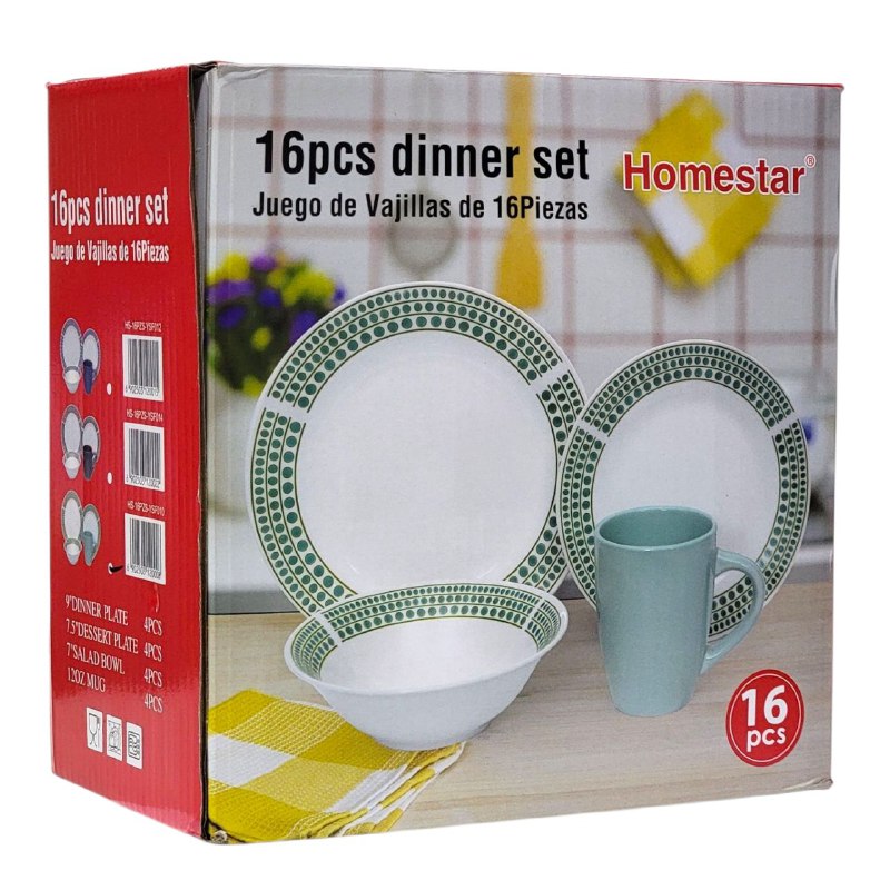 PLATOS JUEGO DE VAJILLA MUY DURA, DIFICIL DE ROMPER NO SE DEFORMA, FACIL CUIDADO HOMESTAR 16 PIEZAS