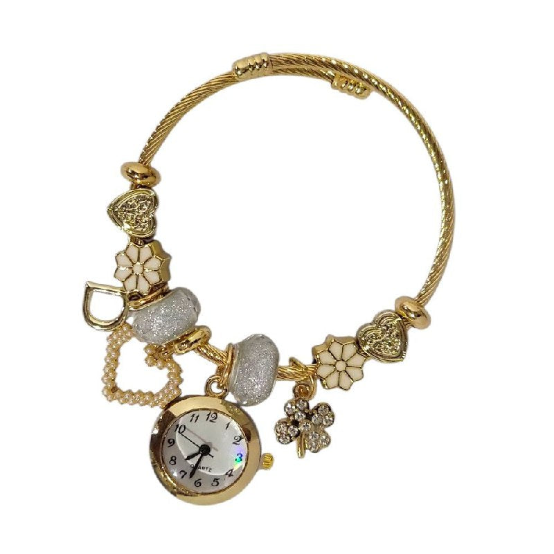 RELOJ ECONOMICO ESTILO PANDORA PARA DAMA DE ACERO CON BAÑO DE ENCHAPE