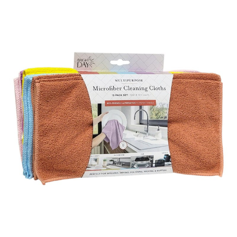 TRAPO DE MICROFIBRA MULTIUSOS EN PAQUETE DE 15 PIEZAS BRIGHT DAY 31X30CM