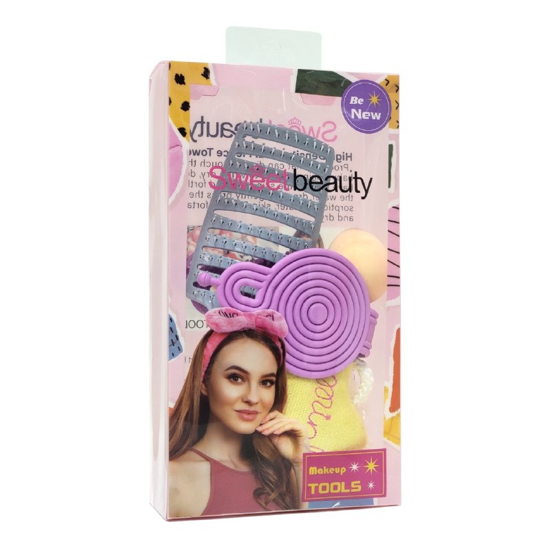 SET DE CUIDADO PERSONAL, ESPONJA MAQUILLAJE, ESPONJA DE BAÑO Y CEPILLO DE PELO SWEET BEAUTY