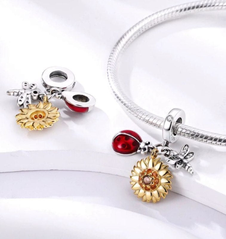 PCHARM4128 FORMA DE MARIQUITA, GIRASOL Y LIBELULA PANDORA PLATA 9.25