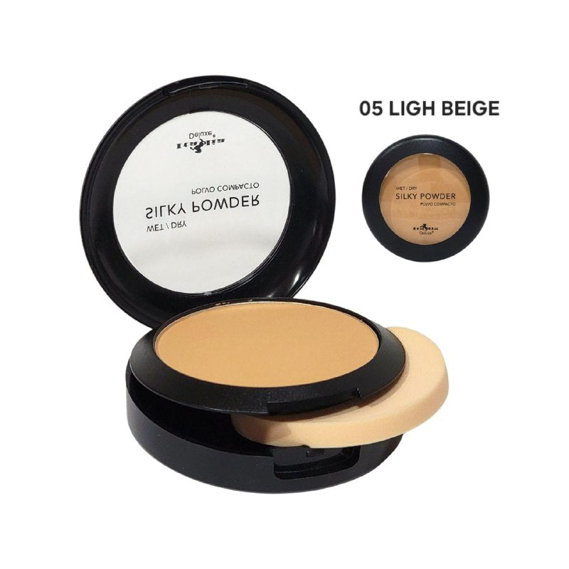 POLVO COMPACTO LIGERO, COBERTURA LIGERA TONO 05 LIGHT BEIGE ITALIA DELUXE WET/DRY SILKY POWDER 8G