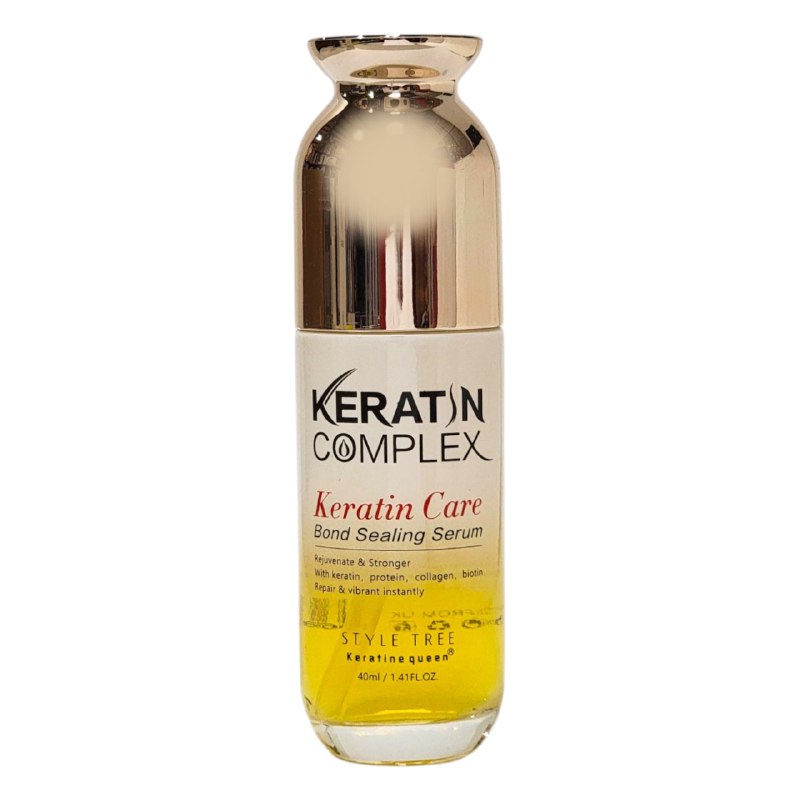ACEITE PARA EL CABELLO SUERO CAPILAR CON KERATINA REPARADORA 40ML, ES UN SUERO SELLADOR DE UNIONES QUE ALIVIA Y DOMA EL ENCRESPAMIENTO Y LAS PUNTAS ABIERTAS, RESTAURANDO DEJANDOLO FUERTE, SUAVE Y RADIANTE KERATINE COMPLEX