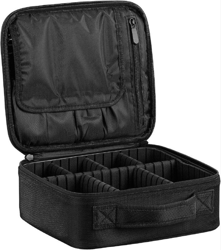 ORGANIZADOR ESTUCHE DE MAQUILLAJE PORTATIL CON SEPARADORES AJUSTABLES NEGRO 26x23x10CM