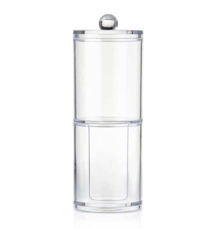 ORGANIZADOR DE HISOPOS Y ALGODON DESMAQUILLANTE, DE ACRILICO DE 2 NIVELES, TRANSPARENTE 19X6.8X17.5CM
