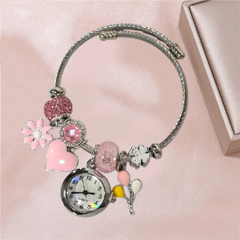 RELOJ ECONOMICO ESTILO PANDORA PARA DAMA DE ACERO CON BAÑO DE ENCHAPE