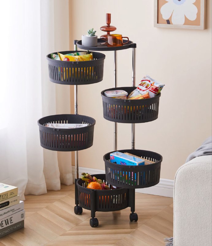 ESTANTE ORGANIZADOR DE ALMACENAMIENTO, CARRITO CON LLANTAS DE BLOQUEO, GIRATORIO DESMONTABLE, AHORRA ESPACIO EN COCINA, 5 NIVELES PARA FRUTAS O VERDURAS