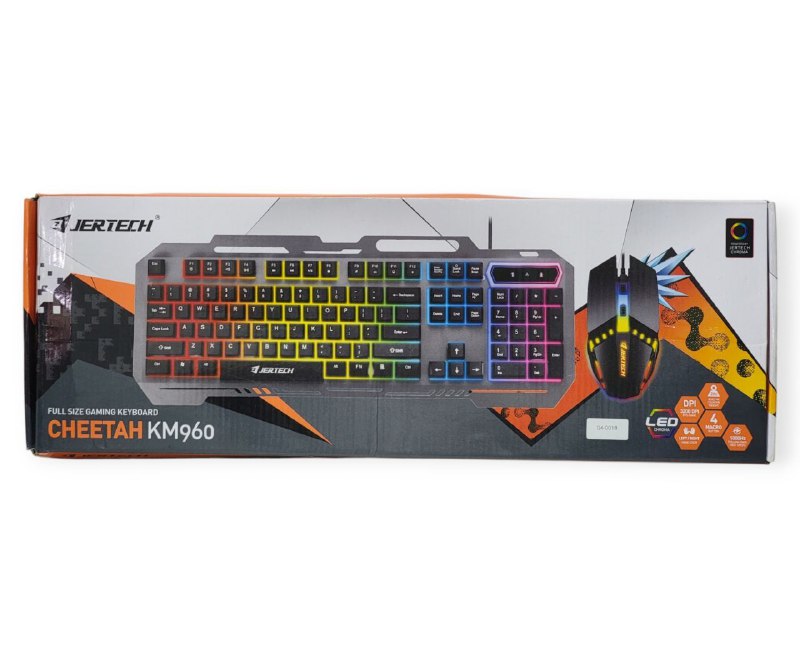 COMBO DE TECLADO Y MOUSE PARA VIDEO JUEGOS DE TAMAÑO COMPLETO CON LUZ LED JERTECH KM960