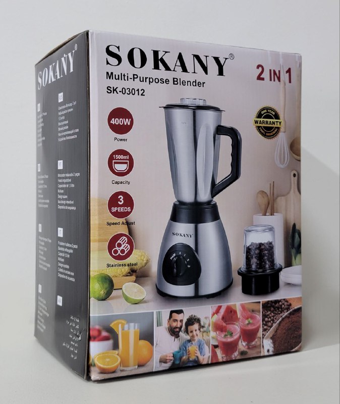 MAQUINA LICUADORA MULTIUSOS 400W, 3 VELOCIDADES SK-03012 SOKANY 1500ML