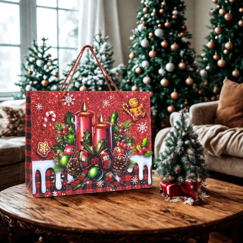 BOLSA DE REGALO NAVIDEÑA LARGA HORIZONTAL 39X30X11CM