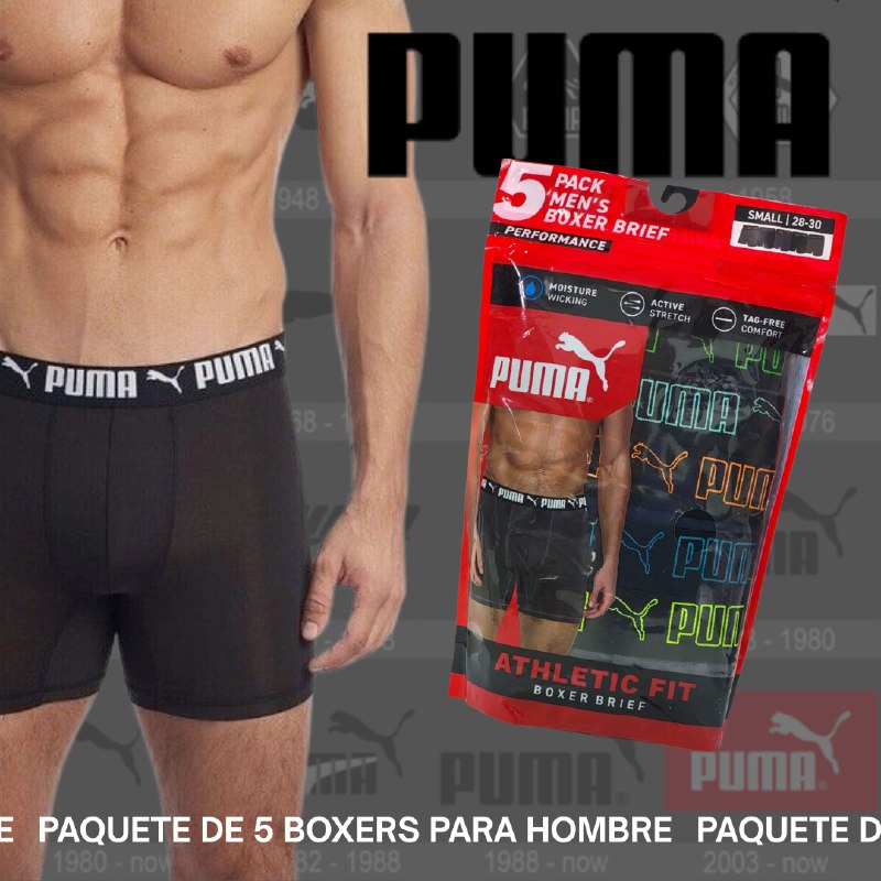 ROPA INTERIOR PARA CABALLERO PUMA ATHLETIC FIT BOXER BRIEF 5 UNIDADES  TALLA SMALL 28-30 (S)