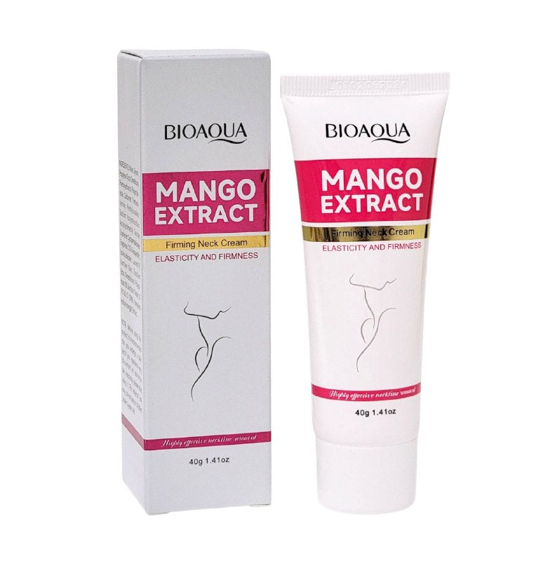 CREMA PARA EL CUELLO REAFIRMANTE DE EXTRACTO DE MANGO 40G, NUTRE E HIDRATA LA PIEL DEL CUELLO, MEJORA LA ELASTICIDAD Y FIRMEZA, ACLARANDO LAS LINEAS Y REVITALIZANDO LA PIEL SECA DEJANDOLA SUAVE BIOAQUA