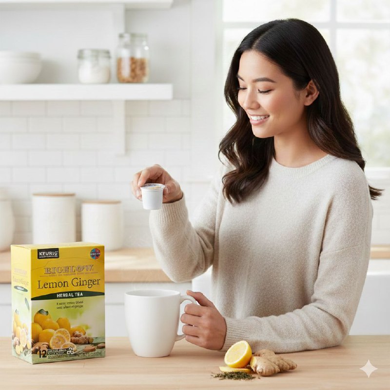 TE DE HIERBAS DE LIMON Y JENGIBRE SIN CAFEINA LIBRE DE GLUTEN SUAVE Y REFRESCANTE EN CAPSULAS BIGELOW 12UND