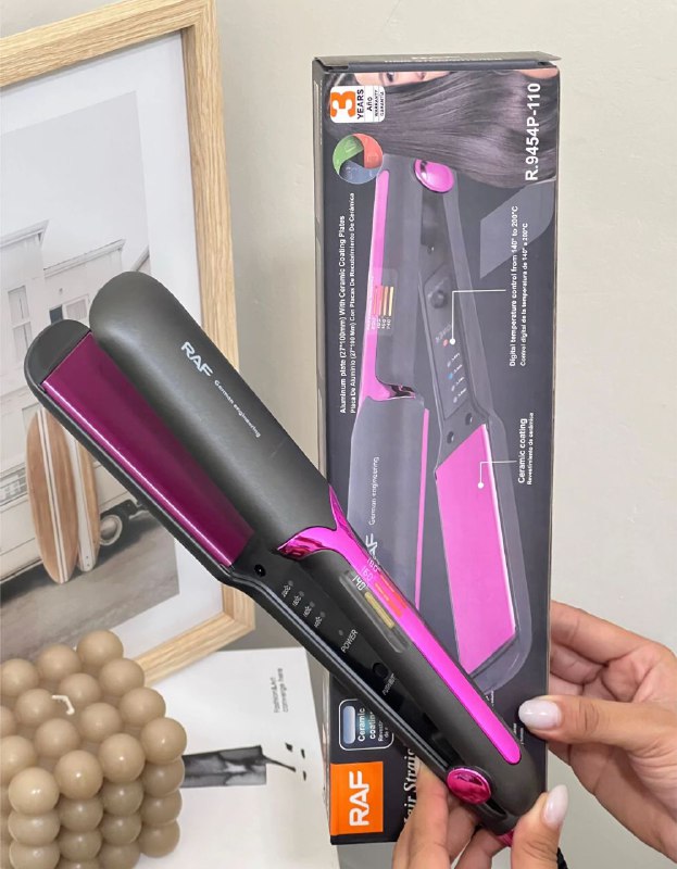 PLANCHA PARA EL CABELLO, CONTROL DE TEMPERATURA DIGITAL, CABLE GIRATORIO DE 360 GRADOS, REVESTIMIENTO DE CERAMICA DOBLE USO SECO Y HUMEDO RAF