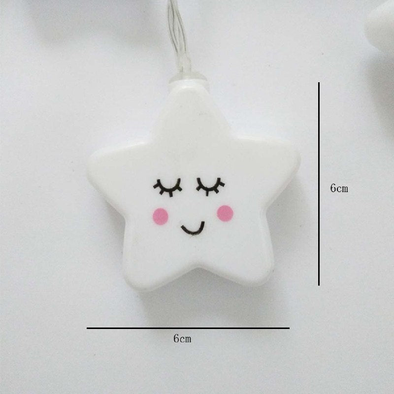 LUCES DECORATIVAS NAVIDEÑAS FORMA DE ESTRELLA SONRIENTE PARA EL HOGAR, DORMITORIO, DE BATERIAS, 20 LUCES, 3 METROS