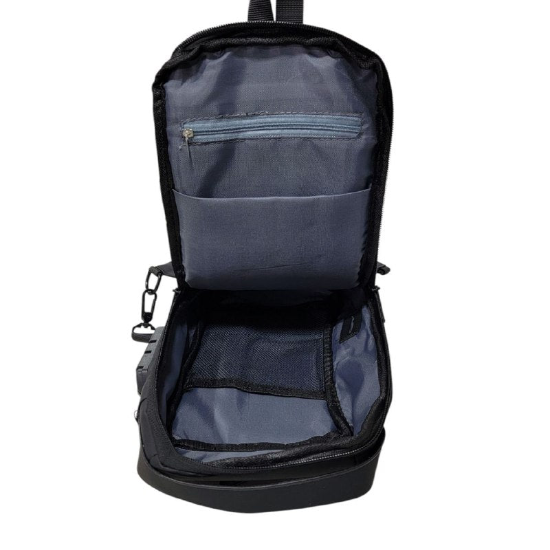 MOCHILA CRUZADA IMPERMEABLE PARA HOMBRES CON PUERTO DE CARGA USB, PARA SEDERISMO, GRAN CAPACIDAD, CANDADO ANTIRROBO THE ORIGIN 21X35CM