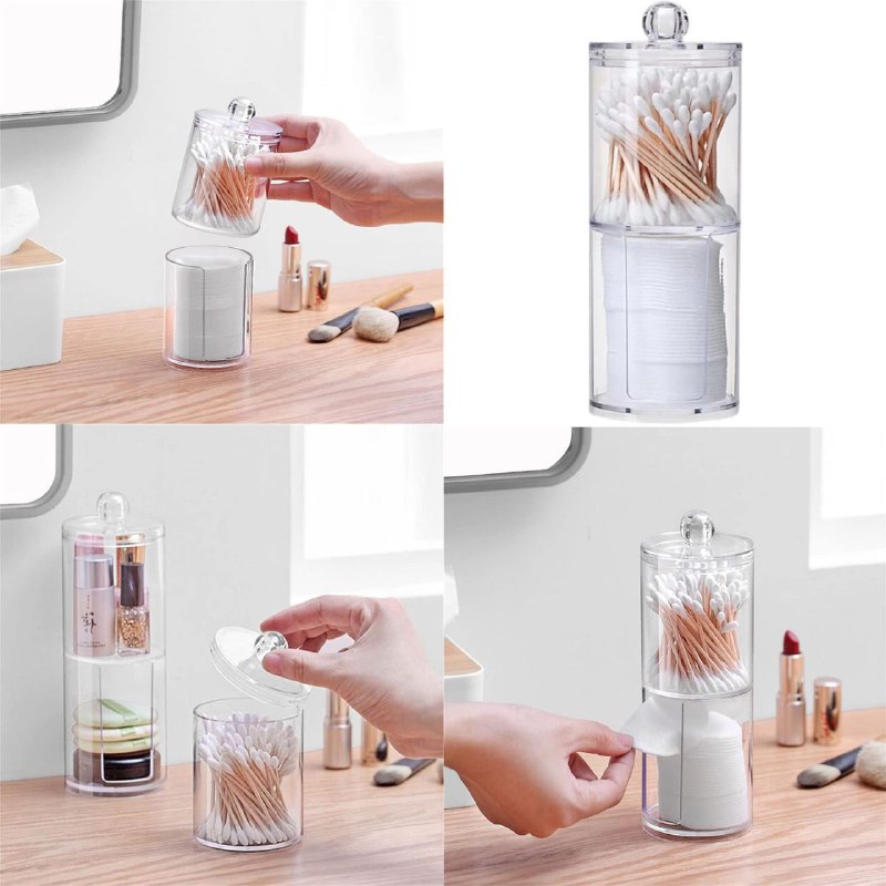 ORGANIZADOR DE HISOPOS Y ALGODON DESMAQUILLANTE, DE ACRILICO DE 2 NIVELES, TRANSPARENTE 19X6.8X17.5CM