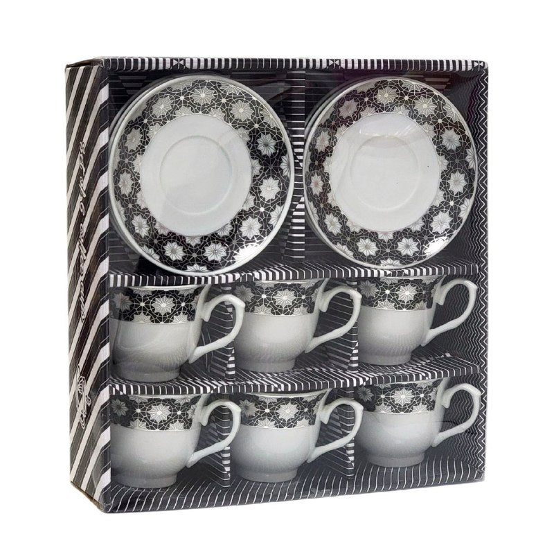 PLATOS, JUEGO DE TAZAS Y PLATOS DE CERAMICA CON DISEÑO DE FLORES PARA CAFE O TE, 6 TAZAS Y 6 PLATOS PEQUEÑOS