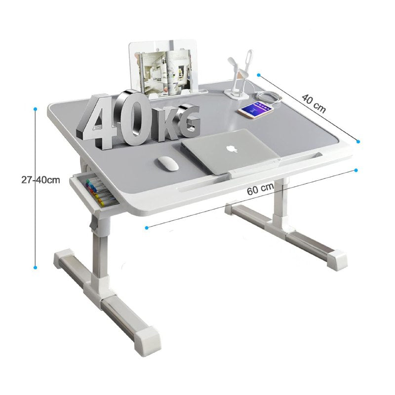 MESA PLEGABLE PARA LAPTOP AJUSTABLE PARTA CAMA, SOFA CON PUERTO USB COLOR GRIS
