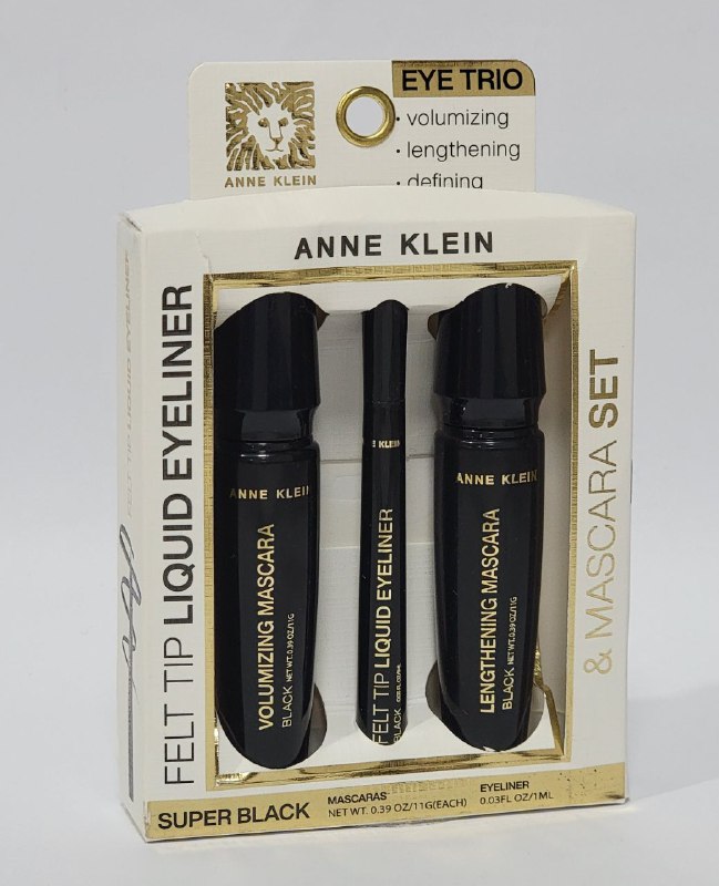 DELINEADOR DE OJOS Y MASCARA PARA PESTAÑAS EN SET ORIGINAL ANNE KLEIN MASCARA ALARGADORA 11G, MASCARA RIZADORA 11G, DELINEADOR DE OJOS 1ML