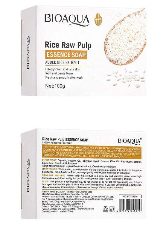 JABON FACIAL EN BARRA DE ESENCIA DE PULPA CRUDA DE ARROZ DA FRESCOR Y SUAVIDAD BIOAQUA 100G