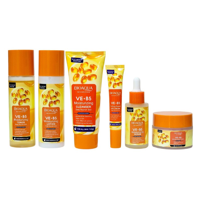 SET DE CUIDADO FACIAL DE ESENCIA DE VITAMINA VE Y B5 DE 6 PIEZAS, EFECTO REAFIRMANTE, ANTIARRUGAS Y NUTRITIVO BIOAQUA VE+B5