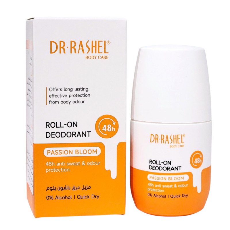 DESODORANTE ROLL ON DE FLOR DE LA PASION, FORMULA SIN ALCOHOL, RAPIDA ABSORCION PIEL SECA AL TACTOM PROTEGE CONTRA EL SUDOR Y MAL OLOR DR RASHEL 50ML