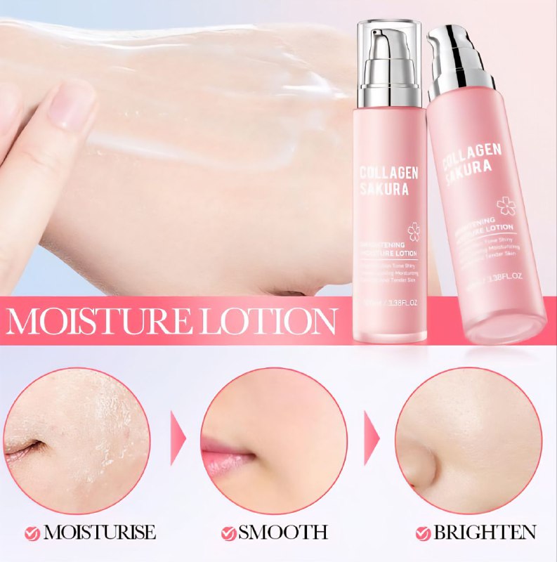 CREMA FACIAL DE ESENCIA DE SAKURA Y COLAGENO, HIDRATANTE ILUMINADORA, DE FACIL ABSORCION, DEJANDOLA SUAVE, HIDRATANTE Y BRILLANTE SADOER 100ML