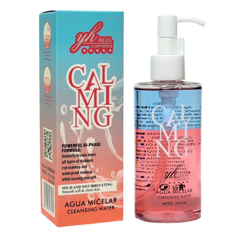 AGUA MICELAR CALMANTE DE LIMPIEZA PROFUNDA 200ML, SE ADAPTA PERFECTAMENTE A LA PIEL, AYUDANDOLA A RESISTIR DAÑOS EXTERNOS Y LOGRA UN ROSTRO RADIANTE Y SALUDABLE DEJANDO LA PIEL SUAVE Y FRESCA YH BEJA COSMETICS