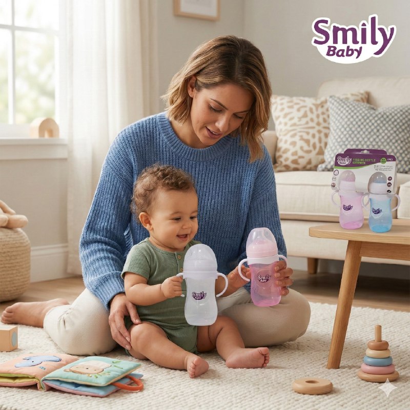BIBERON CHUPON PARA BEBES EN SET DE 2 PIEZAS CON ASAS CAPACIDAD DE 330ML SMILY BABY