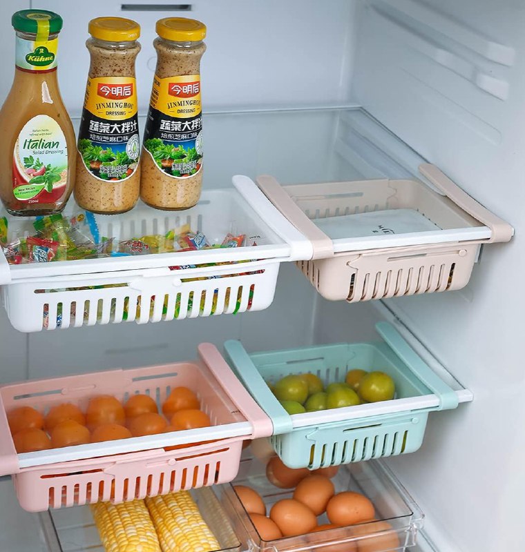 ORGANIZADOR RECIPIENTE EXTENSIBLE DE ALIMENTOS PARA REFRIGERADOR, 7 COLORES