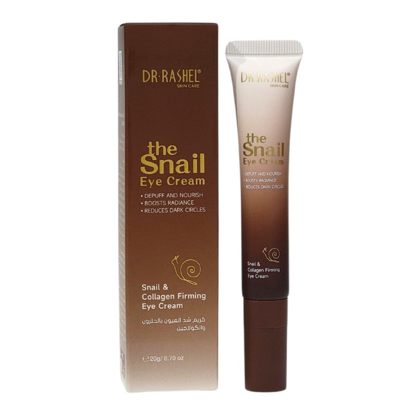 CREMA FACIAL SUAVIZANTE PARA EL CONTORNO DE OJOS DE CARACOL Y COLAGENO 20G, DEJA LA MIRADA RADIANTE Y DESCANSADA, DISMINUYE LAS OJERAS Y LA HINCHAON DE LA PIEL ALREDEDOR DE LOS OJOS DR RASHEL